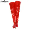 Sorbern Red See Through PVC Boots Women Crotch Thigh High Ladies High Heel Platform Custom Wide Calf Fit Boot Unisex Size 5-15