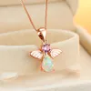 Pendant Necklaces Boho Female Crystal Stone Necklace Charm Blue White Green Opal For Women Cute Angel Wing Wedding NecklacePendant