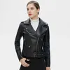 Spring Autumn Pu Leather Jacket Women Zipper Belt Short Soft Pu Leather Jackets Biker Black Punk Faux Motorcycle Coat Plus Size L220801