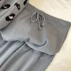 Set di 2 pezzi lavorati a maglia con stampa leopardata allentata casual per le donne Pullover con scollo a V felpe e pantaloni Harem in colore a contrasto 220315