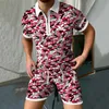 Tracki męskie letnie męskie odzież aktywne z krótkim rękawem metalowa koszula i szorty Set Set Casual Streetwear 2 -Piece Setmen's Men'sm