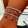 Anklets Gold Silver Color Cherry Anklet Rhinestone Crystal Ankle Boho Beach For Women Sandals Foot Bracelets Female Jewelry Marc22