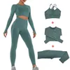 Frauen Sportswear Yoga Set Nahtlose Leggings Langarm Crop Top Bh Gym Kleidung Fitness Workout Lauf Anzug 220330