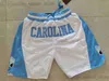 1789 North University Carolina Basketball Shorts Avec Poche Zipper Tar Heels Pantalons De Survêtement Hommes Bleu Blanc Pantalon Respirant Hommes