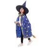 Costume di Halloween per bambini Strega Mago Mantello Mantello con cappello Set Anime Cosplay Party Stars Pattern Ragazze Ragazzi Abito da mago 7 colori