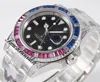 VRF V3 GMT II VR3285 Automatisk mensur Pepsi Blue Red Rainbow Diamonds Bezel Black Dial 904L Diamond Oytsteel Armband Super Edition TimeZoneWatch A1