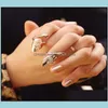 Band Rings Jewelry 10Pcs/Lot Exquisite Cute Retro Queen Dragonfly Design Rhinestone Plum Snake Gold/Sier Ring Finger Nail Epacket Ship Drop