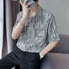 Summer Loose Shirts Men Short Sleeve Casual Shirt Fashion Striped Hip Hop Harajuku Overdized Shirt Streetwear Men Clothing 2022 Y220803