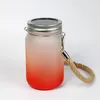 Groothandel! 15oz sublimatie LED Mason Jar Gradient Frosted Bril Licht DIY Multi-Color Wine Bril Warmte Transfer Wine Tumblers Beer Cups 8 Kleur Mokken A12