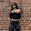 Weird Puss Irregular Skinny Y2K Crop Top Women Strapless With Gloves Stretch Solid Black Casual Streetwear Vest Tank Top Outfits 220511