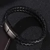 Charm Bracelets Men Black Jewelry Braided Leather Bracelet Cuff Stainless Steel Magnetic Clasp Bangle Fashion Gift BB0507Charm