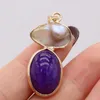 Pendant Necklaces Natural Stone Agates Pendants Oval Shape Gold Plated Multi-color Charms Making For Necklace Jewelry Gifts 15x35mm