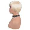 Blonde Echthaar-Perücke im Pixie-Schnitt für schwarze Frauen, kurz, jungfräulich, blond, keine Spitze-Front-Perücke, volle Maschinenperücken (613)