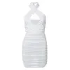 ZHYMIHRET White Cross Calter Ruched Women Sukienka Summer Hollow Out Backless Sexy Club Party Nocna odzież 220705
