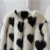 Long Fur Coat Love Print Fake Fur Coat For Women Midi Warm Plush Jacket Female Winter Faux Fur Jacket Clothes Korea Ladies T220716