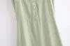 빈티지 프랑스 스타일의 민트 녹색 탄성 스트랩 미디 드레스 레트로 섹시한 여자 소매 슬링 드레스 홀리데이 탱크 로브 220511