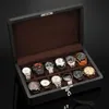 Boîtes de montre cas classique 12 grilles boîte en bois de couleur noire pour hommes avec serrure