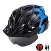 Casque de cyclisme ultra-léger avec lunettes magnétiques à feu arrière Capuchon de sécurité intégralement moulé Chapeau d'équitation Casque de vélo de montagne