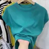 Ice Silk Tops Kobiety TEE TEE TEE Biała dzianina Koszula Summer Modna Czysta kolor Krótki rękaw T Lady Slim Kobiety T-shirty TOP W220409