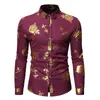 Herren Gold Rose Floral Print Shirts Marke Steampunk Chemise Weiß Langarm Hochzeit Party Bronzing Camisa Masculina 220323