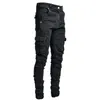 Qnpqyx ny streetwear hiphop jeans manliga byxor casual bomull denim byxor multi ficklasten män modestil blyerts sidofickor