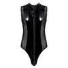 Kroppsformare för män Herr Glänsande metallic Lackläder Klubbkläder Sheer Mesh Splits Underkläder Body Dubbel dragkedja Högskurna stringtrosor Leotard Bodys