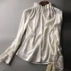 Camicette da donna Camicie Camicetta Colletto alla coreana Moda Camicia semplice a maniche lunghe Seta francese allentata elastica 2022 Ufficio stile