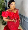 2022 Plus Size Arabic Aso Ebi Red Luxurious Mermaid Prom Dresses Pärled Crystals Evening Formal Party Second Reception Birthday Engagement Gowns Dress ZJ056