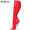 Sorbern Sexy Red Patent Knee High Boots Ballet Shoes Stilettos 18Cm Metal High Heels Bdsm Wife Play Fun Boot Custom Slim Fit