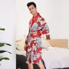 Мужская одежда для сна весна осень пижамы кимоно -заправки мужское шелковое халат с длинным рукавом повседневная пижама домой на ночь пейньоиры для малменов