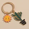 Cute Keychain Sun Cactus Flower Key Ring Letter Plants Key Chains Desert Gifts For Women Men Bag Accessorie DIY Handmade Jewelry