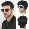 Hombres Cosplay diario Pelucas de cabello natural resistentes al calor para hombres Marrón Negro Hombres Peluca Pixie Cut Peluca con flequillo