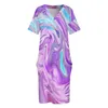 Plus Size Dresses Liquid Swirl Dress V Neck Blue Purple Abstract Art Vintage Street Fashion Print Casual With Pockets 4XLPlus