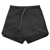 Pantalones cortos de jogger de doble capa Hombres 2 en 1 Pantalones cortos Gimnasios Fitness Bolsillo incorporado Bermudas Playa de secado rápido Pantalones de chándal masculinos 220318