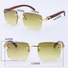 Whole High quality Metal Rimless Large Square Sunglasses Carved Wood Unisex Decor Wooden Frame C Decoration 18K Gold Brown Sun325h