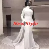 UPS 2022 African White High Neck Satin Mermaid aftonklänningar En axel Ruched Sweep Train Formell Party Red Carpet Prom Gowns B