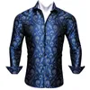 Camisas de vestir para hombres Barry.Wang 4XL Luxury Teal Blue Paisley Seda Hombres Manga larga Flor casual para camisa ajustada BY-0035Men's