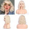 Synthetic Blonde Wigs Short Wavy Bob Wig with Bangs for Woman Red White Pink Cosplay Heat Resistant Natural Party Use 220622