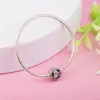 Bracelets à breloques en argent sterling véritable 925 avec fermoir à fleurs poétiques émaux mélangés Clear CZ Snake Chain Bracelet Fit Pandora Charms Beads DIY Jewelry 590744CZ