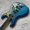 Custom Grand 1966 mos stil elektrisk gitarr med tremolo tailpiece och dubbla svarta P-90 pickup i blå färg acceptera gitarr, bas, amp, pedal, delar OEM
