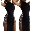 Mulheres pretas vestido sexy lado high slit boatb Party es de retalhos Lady Lady Sleeveless Y2K Summer Skin Friendly 19481 226014