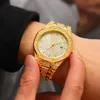 ساعة Wristwatches Hiphop Iced Out Men Women Women Wather Wathury Date Quartz Bling Full Rhinestones Watches Cuban Hand Chain Mashion Modern Gwewse 2022Wristwat