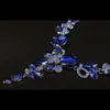 Luxe Grote Blauwe Waterdruppel Bloem Kristal Bruidssieraden Sets Vrouwen Verklaring Goud Kleur Ketting Oorbellen Set Voor Bruiloft 220726