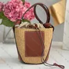 Small Woody Basket Bag Summer Shoulder Crossbody Handle Tote Bag Brown Ribbon Luxurys Designer Attitude Drawstring Long Leather