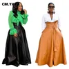 CM.YAYA Women High Waist Faux Leather Long Skirts Night Club Street Vintage Sashes A-line Maxi PU Party Bandage Skirt 220317