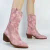 رعاة البقر في الكاحل أبيض ل Cowgirl Fashion Western Boots Women Formidered Discualed Found Pointed Tee Shoes 220810