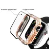 حالة مراقبة Double Row Diamond For Apple Watch 38mm 40mm 41mm 42mm 44mm 45mm PC TPU متكامل غلاف الزجاج الزجاجي المدمج في فيلم واقي الشاشة IWatch Series 7 6 5 4