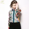 Blouses -shirts voor dames H Han Queen Women Vintage Floral Print Ladies Tops Chiffon Long Sleeve Casual Blouse vrouwelijk werk Wear Office 220913