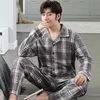 Męska odzież sutowa 100 bawełniana pijama dla mężczyzn Plaid Autumn Zima Ziarna Pajami 220823