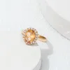 Anéis de casamento lindos 14kt Gold Bated Champagne Gemstone Cubic Zircon Ring Women CZ cercou jóias por atacado geométrico 6-10 Wynn2
